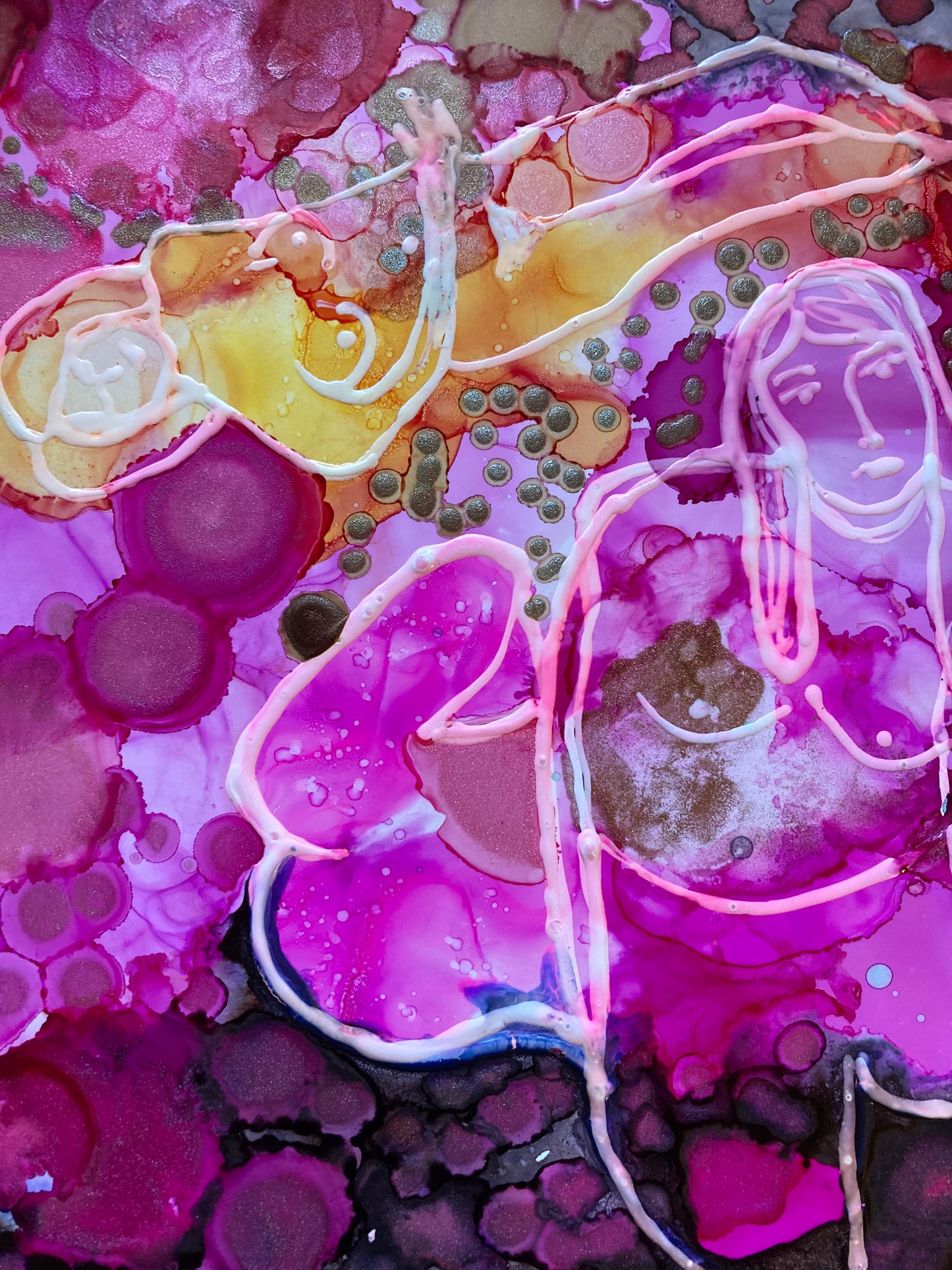 bright purple and pink art piece with women featured
