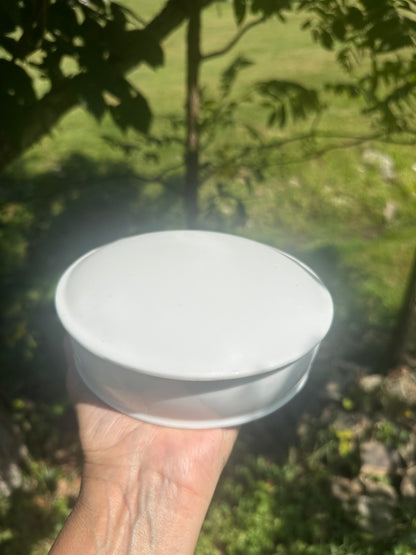 White ceramic covered dish