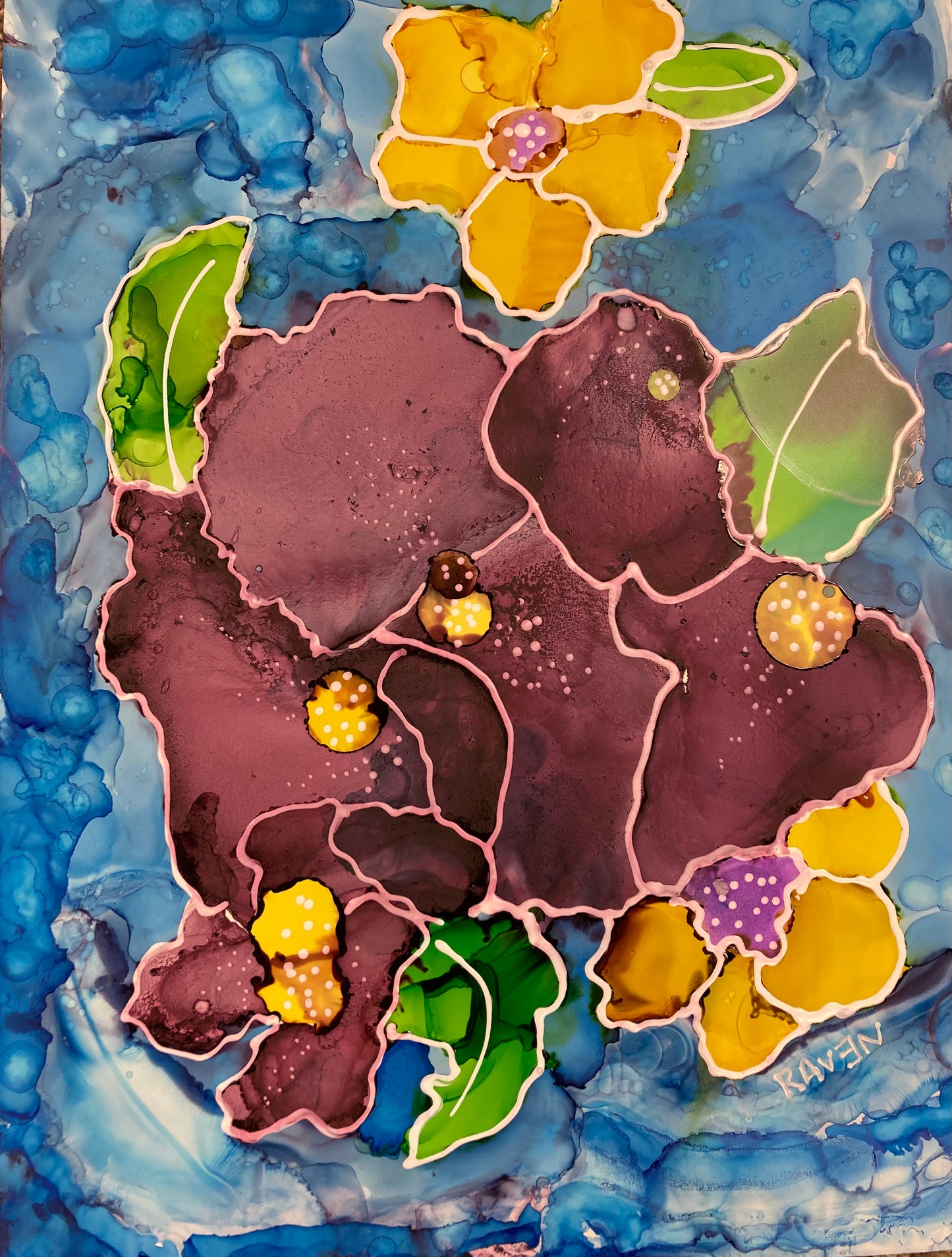 alcohol ink flowers on Yupo paper 